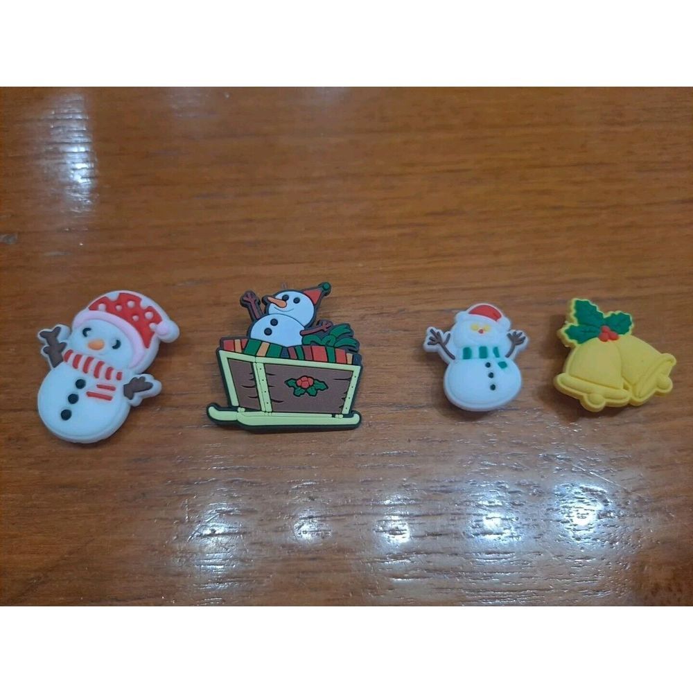 Lot Of 4 Christmas Holiday Themed Croc Charm Jibz Snowmen Sled‎ Bells